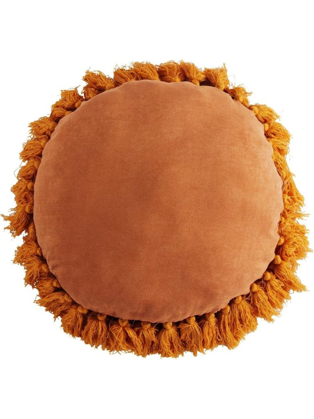 Boho Chic Orange Tasseled Round Pillow 18x18 - Cozy Home Decor Accent